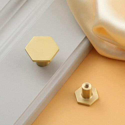 Single-hole copper wardrobe knobs and handles, bedroom drawers, kitchen cabinet doors, golden pulls, hexagonal metal handles