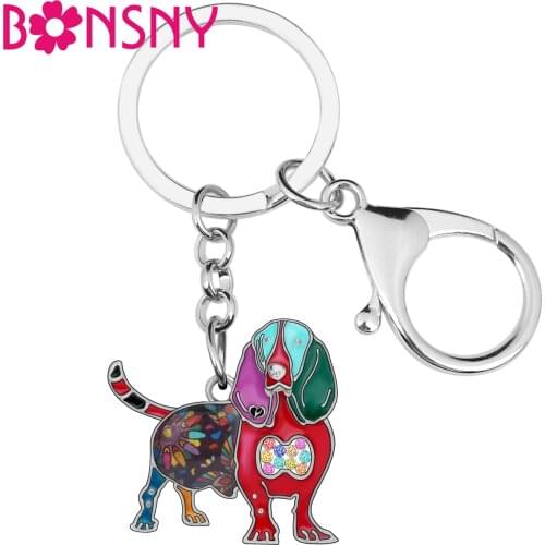 Bonsny Enamel Metal Basset Hound Dog Key Chains Animal Keyrings Jewelry For Women Girls Teen Bag Car Key Charms Cute Accessories