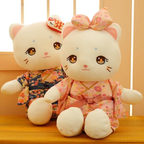 Cute Kimono Cat Plush Dolls Cartoon Animal Soft Stuffed Toys Kawaii Japan Anime Sakura Cat Kids Pillows Plush Toy Gift for Girls