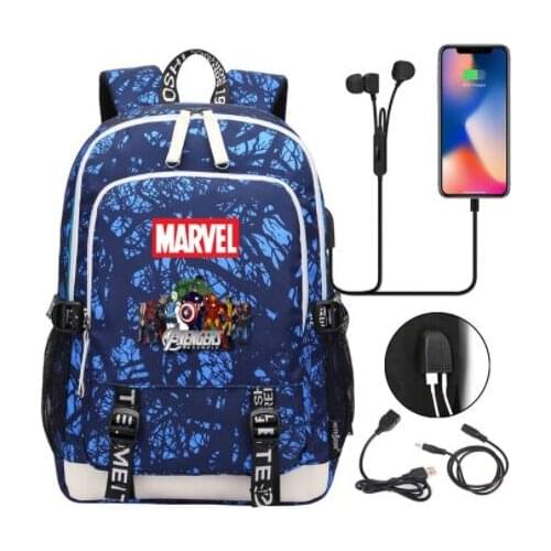 MARVEL Fashion Large Capacity Student bag USB Charging listen to music Schoolbag Laptop Backpack Outdoor Travel Backpack mochil