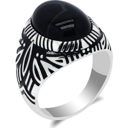 925 Sterling Silver Rings for Man Onyx Ring Jewelry with Natural Black Agate Stone Male Women Vintage Punk Fashion Birthday Gift