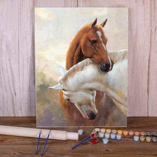 Snow Two Horse Animal Paint By Numbers Complete Kit Oil Paints 50*70 Canvas Painting Home Decoration For Handiwork