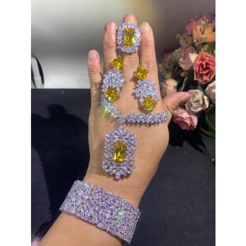 Janekelly Gold-Color 4pcs Bridal Zirconia Jewelry Sets For Women Party, Luxury Dubai Nigeria CZ Crystal Wedding Jewelry Sets