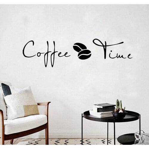 Coffee Time Wall Stickers Modern Cafe Art Decal Kitchen Coffee Shop Office Background Removable Wall Mural Home Decor