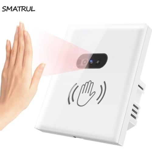 SMATRUL Wall Smart Wall Light Switch Infrared Sensor EU UK 220V 10A Glass Screen Panel On Off Electrical Power No Need Touch
