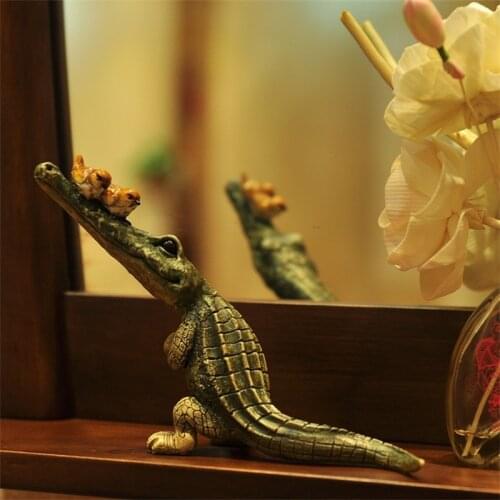 Home New Creative Crocodile Bird Resin Statues Outdoor Garden Ornament Desk Decor Toy Birthday Gift Decoration Drop shipping