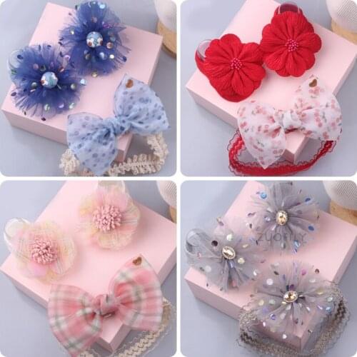 New Baby Girl Headbands Sock Shoes Soft Sole Cute Hair Accessories Set for Newborn Baby Infant Toddlers Kids Baptism Christening