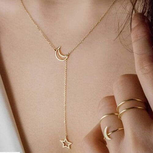 Moon Star Necklace for Womens Girls Simple Crescent Pendant Y Necklace Jewelry Gifts for Her 2021 Fashion Accessories AM3050