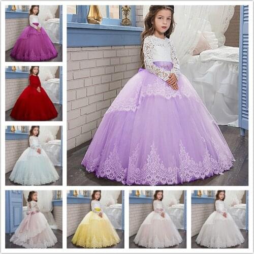 Flower Girl Dress Long Sleeve Vintage Weddings Occasion Brithday Party Custom Made Princess Tutu Ball Gown Kids Skirt Child