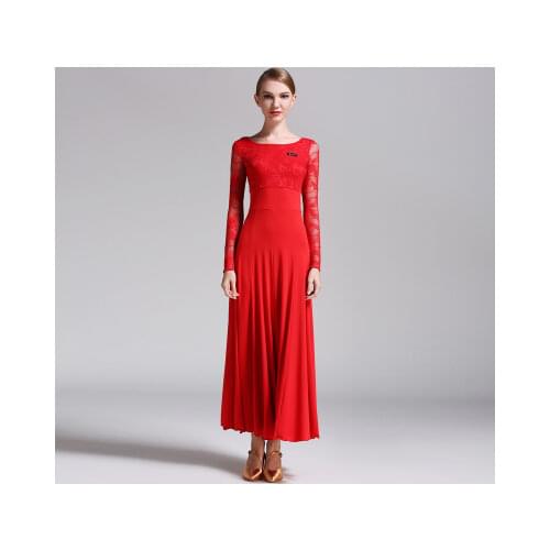 7 colors Ballroom Dance Dresses 2017 New Ladys Lace Sleeve Stage Dancing Costumes Women Cheap Waltz Costume Ballroom Dress