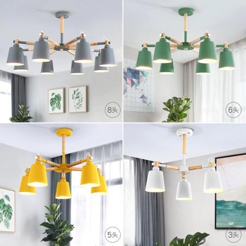 Ceiling Chandelier 3/5/6/8 Lights Living Room LED Chandeliers Lighting Macaron Lamp Nordic Lights Solid Wood Craft Lamps