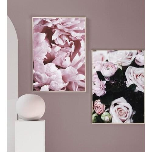 Pink Fresh Flowers Home Decoration Painting Pink Rose Living Room Wall Canvas Poster Dining Room Hotel Elegant Beautiful Decor
