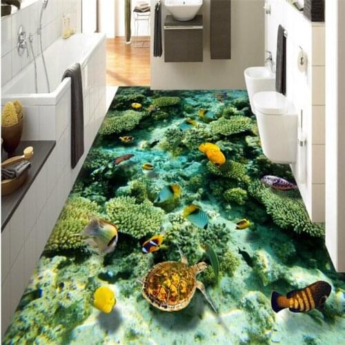 Beibehang Custom Photo Floor Wallpaper 3D Stereoscopic Underwater World Coral Turtle 3D Mural PVC Self-adhesive Waterproof Floor