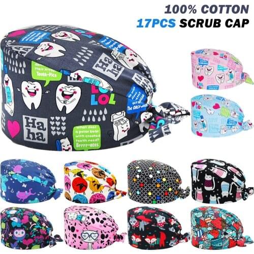 Unisex Scrub Hat Cotton Adjustable Lab Health Nursing Caps Anime Printing Pet Working Hats Health Service Staff Scrubs Cap Women