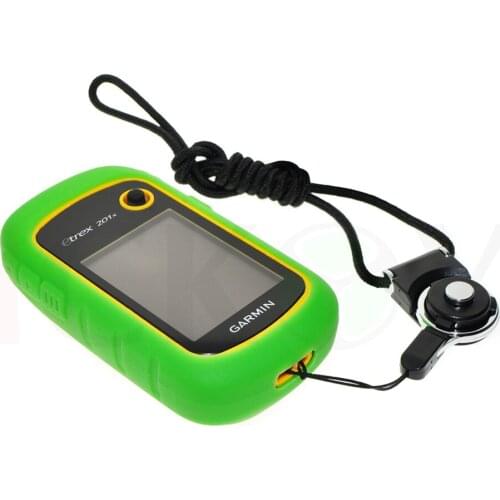 Protect Silicon Rubber Green Case + Black Detachable Ring Neck Strap for Hiking Handheld GPS Garmin eTrex 10 20 30 10x 20x 30x
