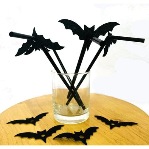 24pcs Halloween Party Straws Bat Home Decorations Table Accessories For Children Room Supplies Felt Die Cut