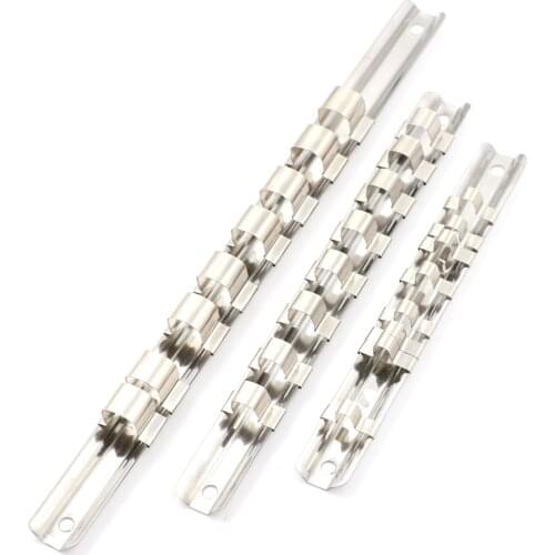 Socket Storage Rack Holder Divider 1/4" 3/8" 1/2" With 8 Clips On Rail Store Sockets Tool Organizer Wrench Storage Rack