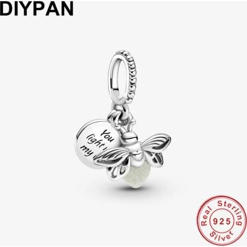 Glow-in-the-dark Firefly Dangle Charm Fit Original Pandora Bracelet Charms 925 Sterling Silver Charm Jewelry Making Berloque