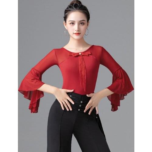 Latin Dance Tops Tango Practice Clothing Female New Modern Standard Dance Jumpsuit Professional Rumba Samba Shirts DQL5830