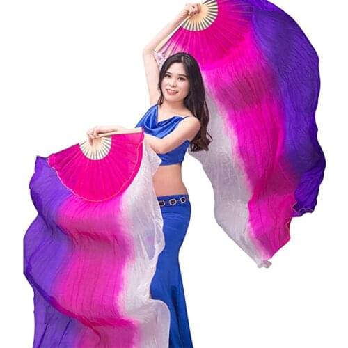 Real Silk Fans Veil Belly Dance Veil Fans Bamboo Handmade Dyed Performance Long Fan Dance Customized 1.2m 1.5m 1.8m