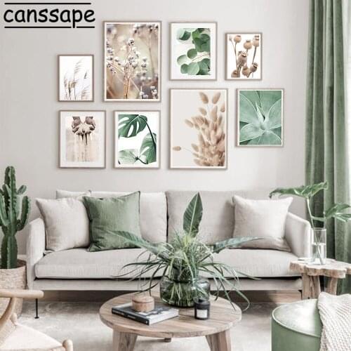 Green Plant Wall Art Painting Hand Sand Poster Dead Grass Reed Canvas Pictures Nordic Posters And Prints Living Room Decor