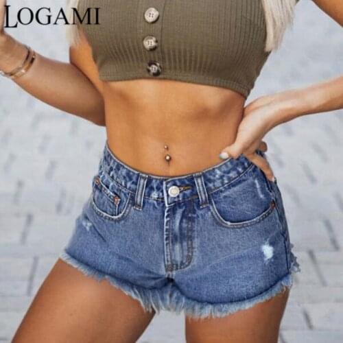 LOGAMI High Waist Ripped Denim Shorts for Women Beach Holiday Jean Shorts