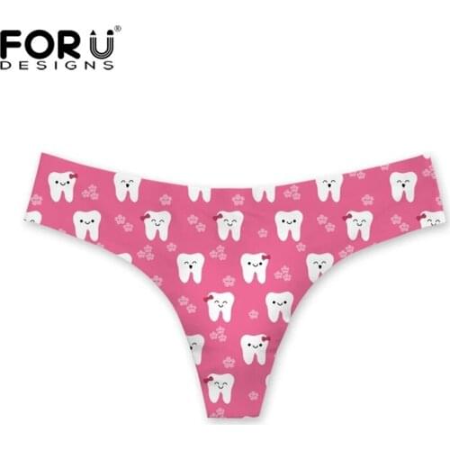 FORUDESIGNS Womens Sexy G-string Thong Cute Dental Printing Girls Panties Woman Briefs Underwear Elastic Seamless Underpants