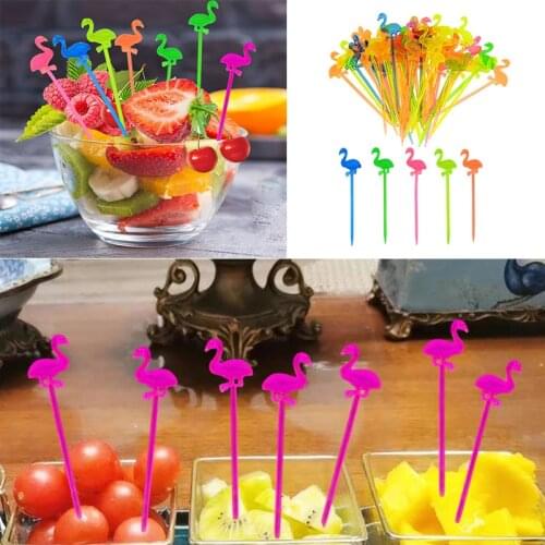 50pcs Colorful Flamingo Food Fruit Forks Plastic Cupcake Cake Dessert Salad Sticks Cocktail Toothpick Tools Party Supplies