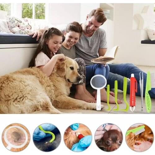 7Pcs Pet Dog Tick Remover Tool Set Tick Hook Flea Tick Tweezers Clip Remover Flea Comb Magnifying Glass For Cats Supplies