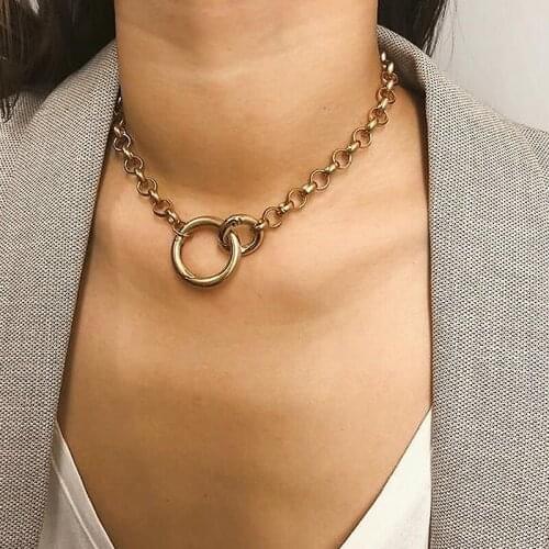 1 Pcs Women Necklaces Fashion Gold Circle Pendant Geometric Clavicle Chain Necklace Simple Party Female Jewelry Gifts