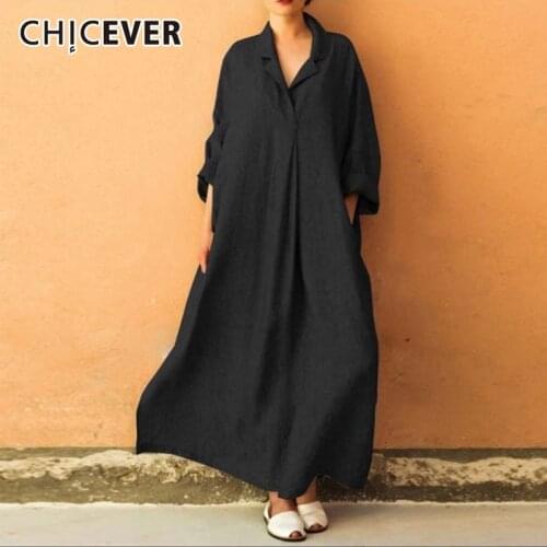 CHICEVER Casual Ankle Length Dresses For Women Lapel Long Sleeve Oversized Solid Shirt Dress Female 2020 Spring Fashion New