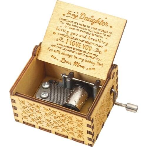 Wood Music Box for Daughter, Hand Cranked Laser Engraved Vintage Musical Boxes Case Gifts for Birthday/Christmas/Thanksgiving