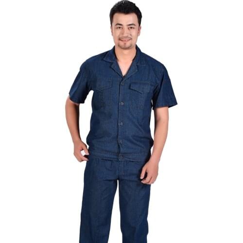 Spring Summer Denim Workshop Uniform For Men Women 2 Two Piece Set Jeans Top and Pants Labor Suits Clothing Workmen Workwear