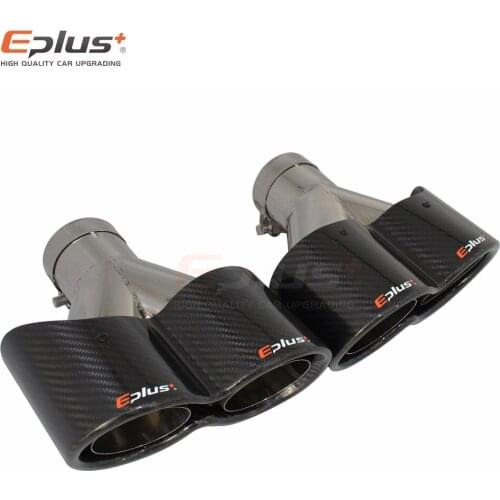 EPLUS Siamese Latest Car Carbon Fiber Glossy Muffler TipY Shape Double Exit Exhaust Mufflers Nozzle Universal Stainless Silver