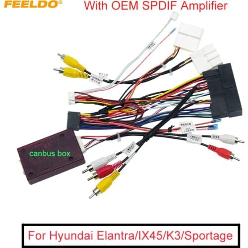 FEELDO Car 16Pin Stereo Wiring Harness CANbus Support For Hyundai Elantra/SantaFe/IX45/K3/Sportage/Sorento With OEM SPDIF Amplif