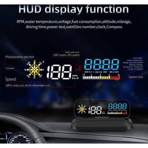 HUD C5 Car Head up diaplay head-up Monitor Projector OBD OBD2 Auto GPS Turbo digital speedometer Navigator On-board computer