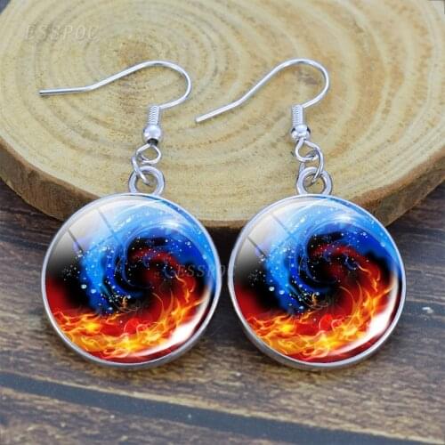 Yin Yang Earrings Silver Plated Women Fashion Dangle Earrings Handmade Glass Cabochon Ear Jewelry