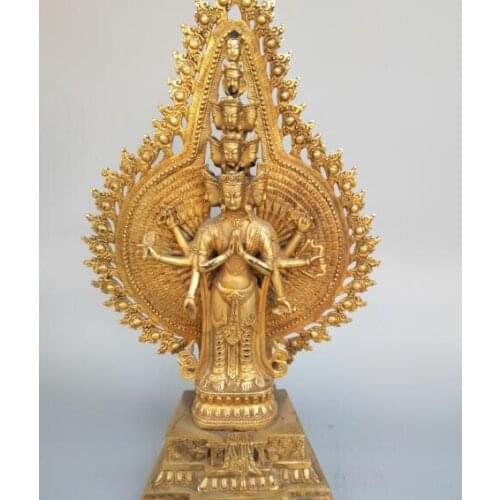 Chinese buddhist pure brass eight arm Thousand-Hand Kwan-yin statue