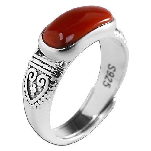 2021 New S925 Silver Inlaid Natural Southern Red Agate Jade Ring Simple And Generous Opening Jewelry