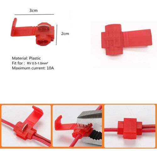 Red 10A Car Quick Terminals Clip Breaking Wire Connector Blocks Lock Wire Electrical Cable Connectors Fit for RV 0.5-1.0m