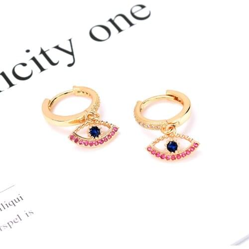 Tiny Trendy Cubic Zirconia Blue Eye Dangle Earrings Luxury Pave Full Cz Crystal Round Earrings For Women Fashion Jewelry Gift