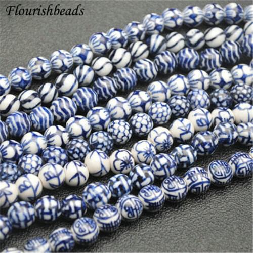 10mm Beautiful Various Patterns Blue and White Porcelain Round Loose Beads DIY Materials for Bracelet Necklace Jewelry 5strands