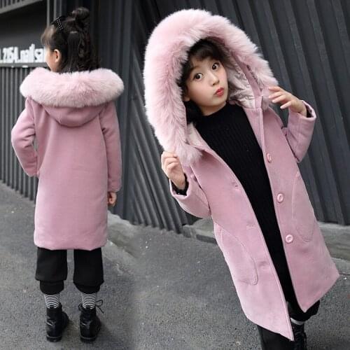 Autumn Winter 2020 Girls Casual Jackets Hooded Outerwear Fashion Woolen Long Coat Children Clothing Cute Baby Girls Outerwear
