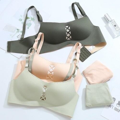 Summer thin seamless underwear set girl student Korean version bra gathered without steel ring to receive the breast small bra b