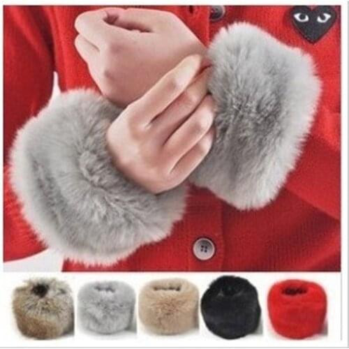Lovely Winter Female Warm Thick Knit Cashmere Velvet Warm Fingerless Gloves Women Cute Plush Half Finger Gloves Wrist Sleeve A46