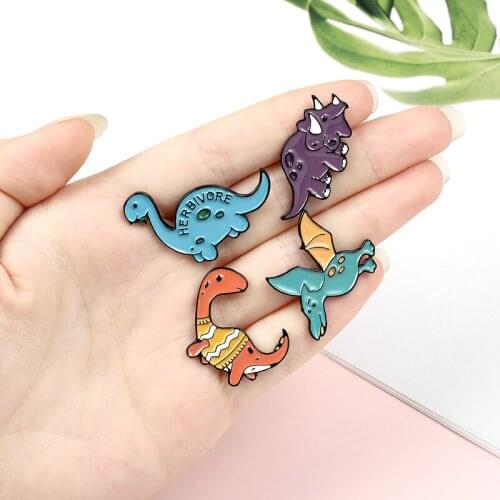 Cute Dinosaur Cartoon Enamel Needle Pterodactyl Triceratops Stegosaurus Brooch Clothes Lapel Backpack Jewelry Gifts For Friends