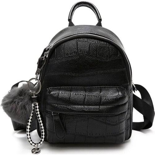 ANNRMYRS Mini Backpack Women Stone Pattern Leather Backpacks For Girls Small Back pack Ladies Casual Daypack With Hairball 2021