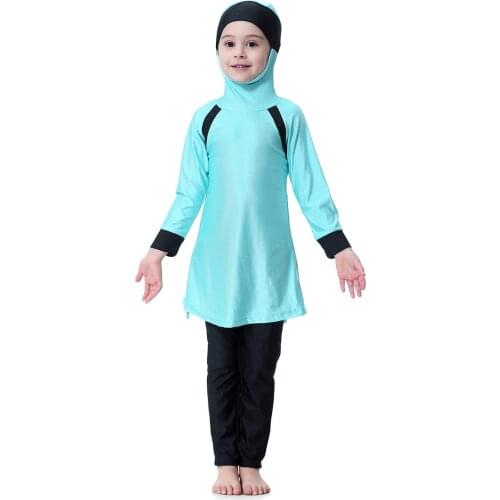 2 Piece Islamic Swimsuit Girls Muslim Swimwear for Kids Modesty Plus Size Burkini Long Sleeve Tesettur Mayo 2019 Hasema Hijab XS