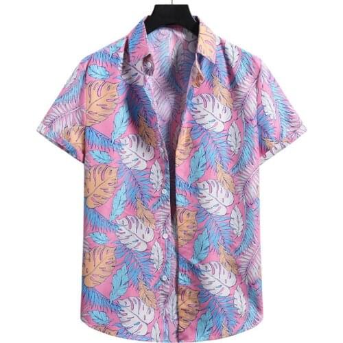 Leaf Print Shirts Men Short Sleeve Flower Casual Mens Aloha Shirt Beach Holiday Hawaiian Camisas Summer Brand Cosy Chemise Homme