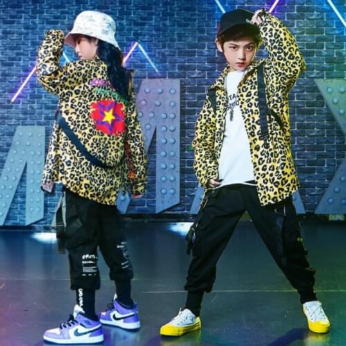 Ropa de hip-hop para niños y niñas, camisa de leopardo, pantalones de camuflaje táctico, Ropa de baile de jazz, ropa de calle